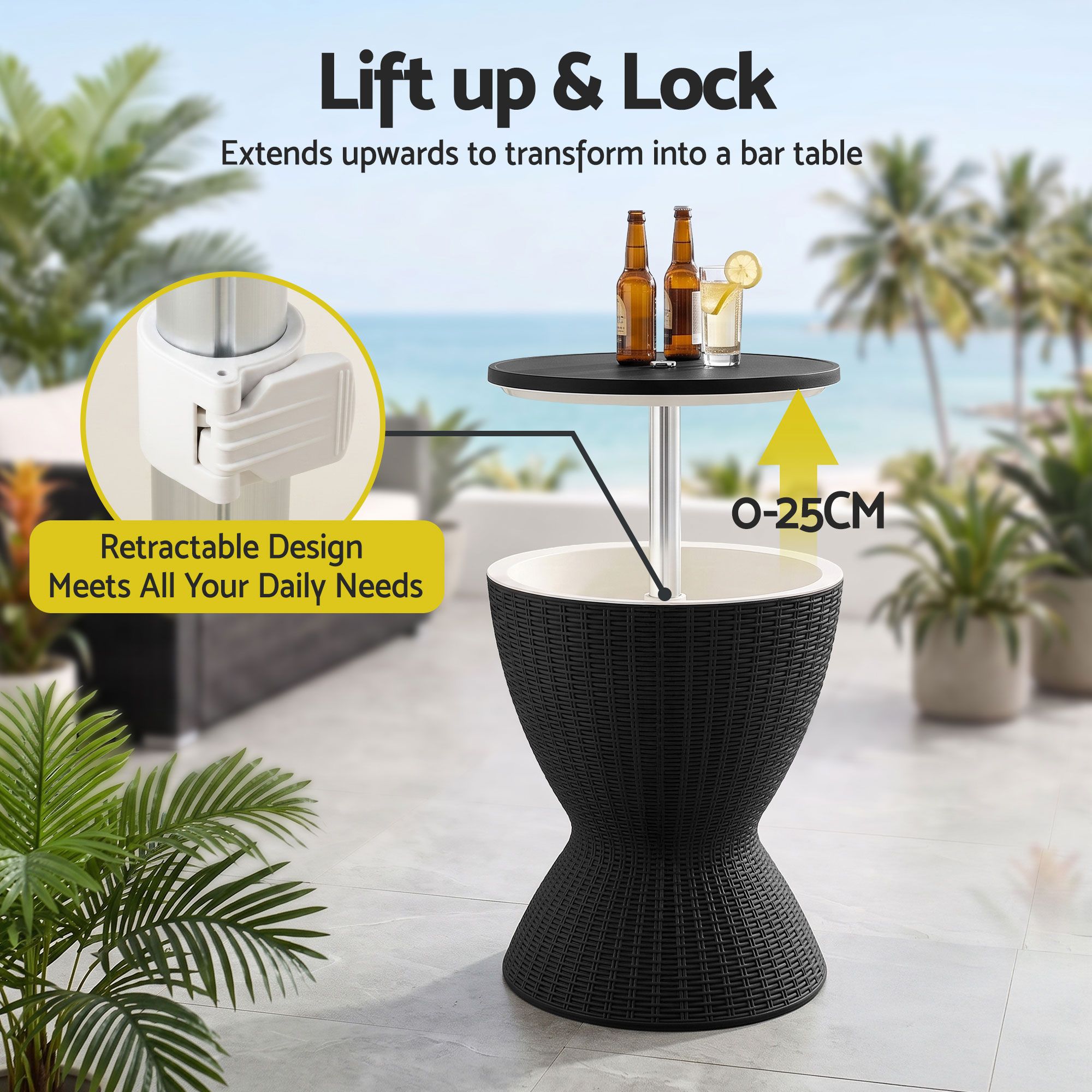 Gardeon Outdoor Bar Table Portable Ice Bucket Cooler 30L Adjustable Top Black - Image 6