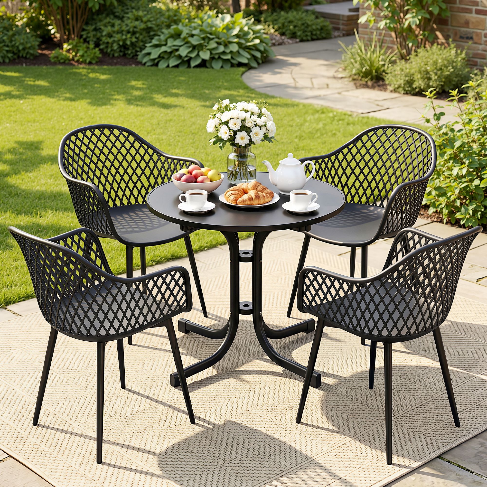 Gardeon 5PCS Outdoor Dining Set Table and Chairs Patio Furniture Garden Diamond Black - Image 1