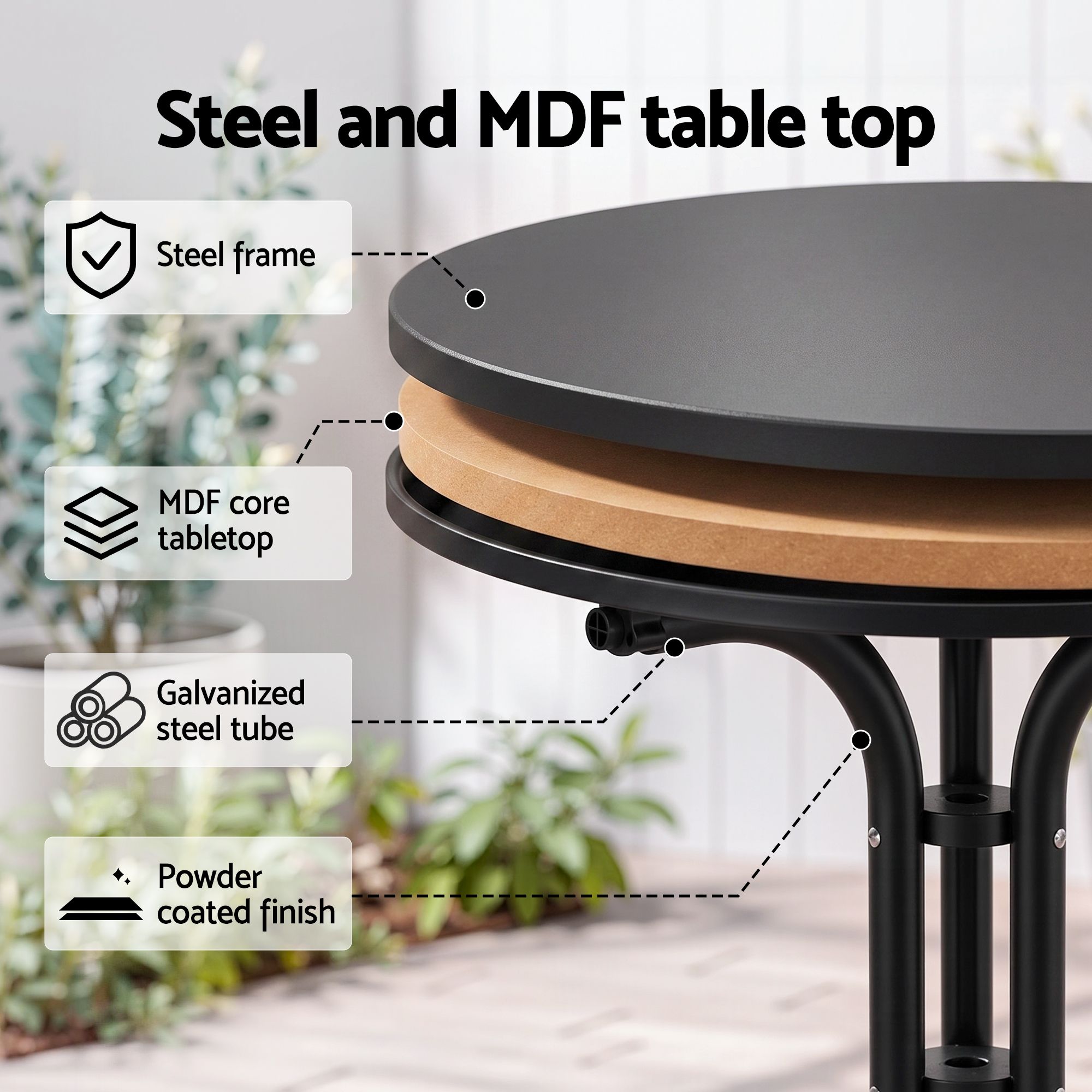 Gardeon 5PCS Outdoor Dining Set Table and Chairs Patio Furniture Garden Diamond Black - Image 7