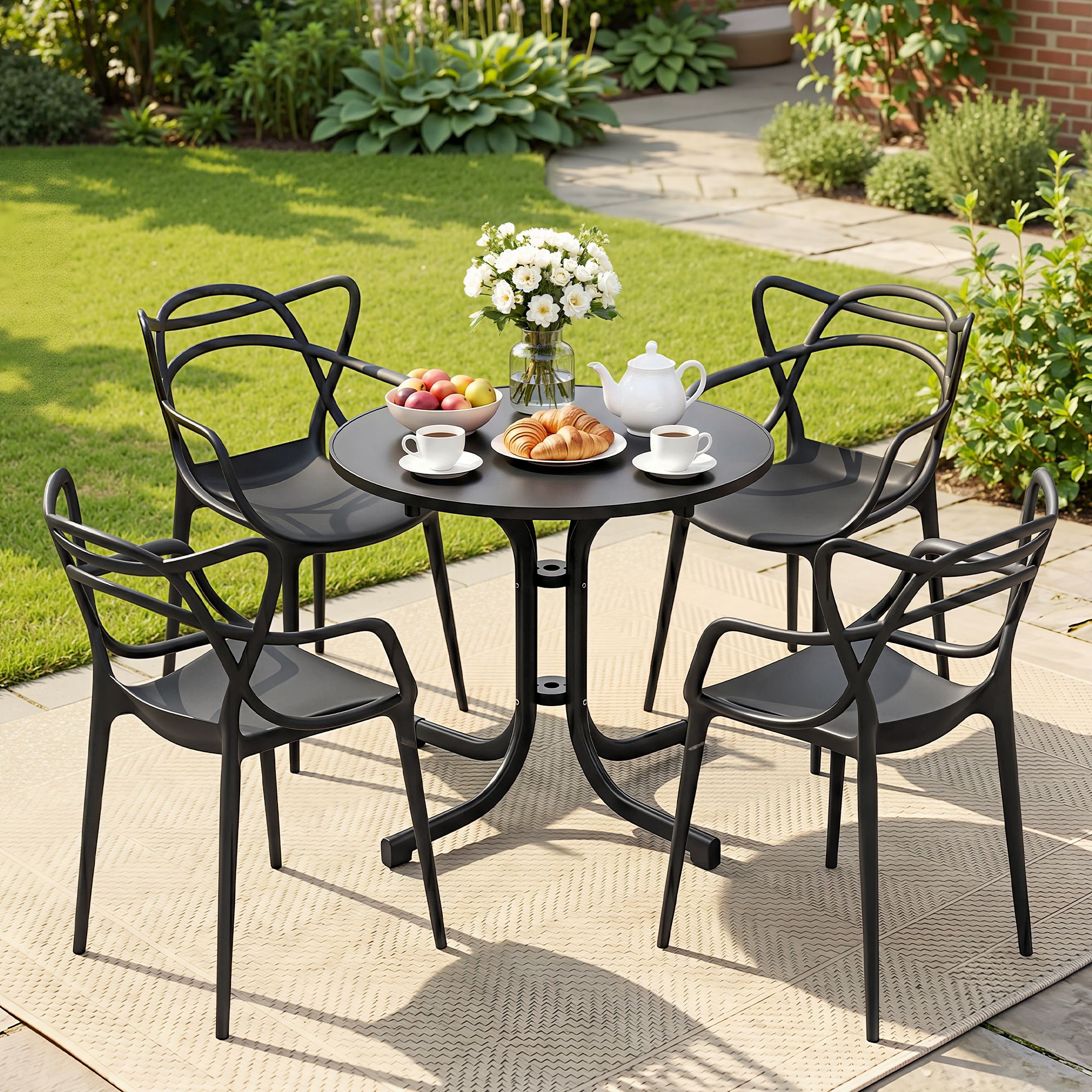 Gardeon 5PCS Outdoor Dining Set Table and Chairs Garden Patio Furniture Entwine Black - Image 1