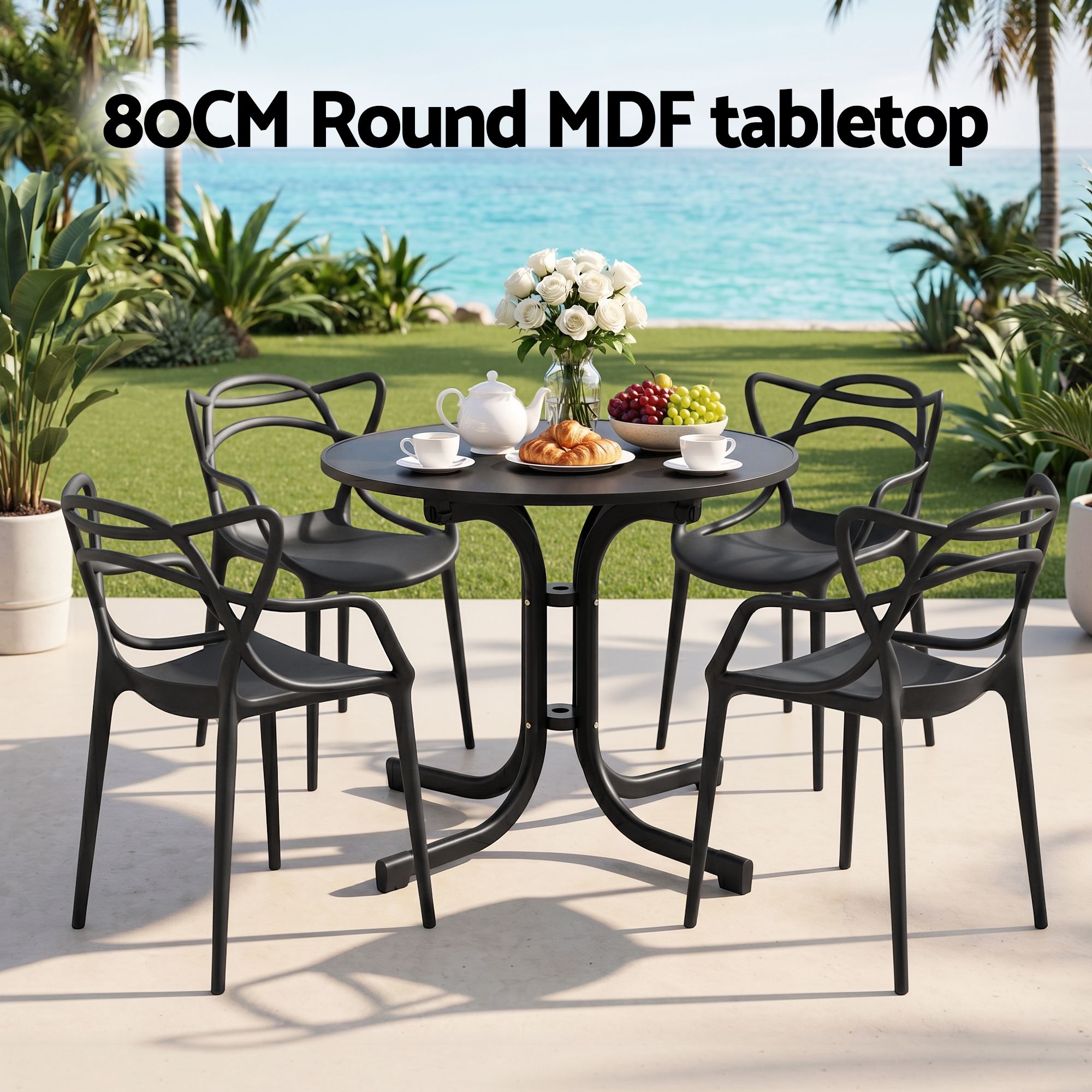 Gardeon 5PCS Outdoor Dining Set Table and Chairs Garden Patio Furniture Entwine Black - Image 4
