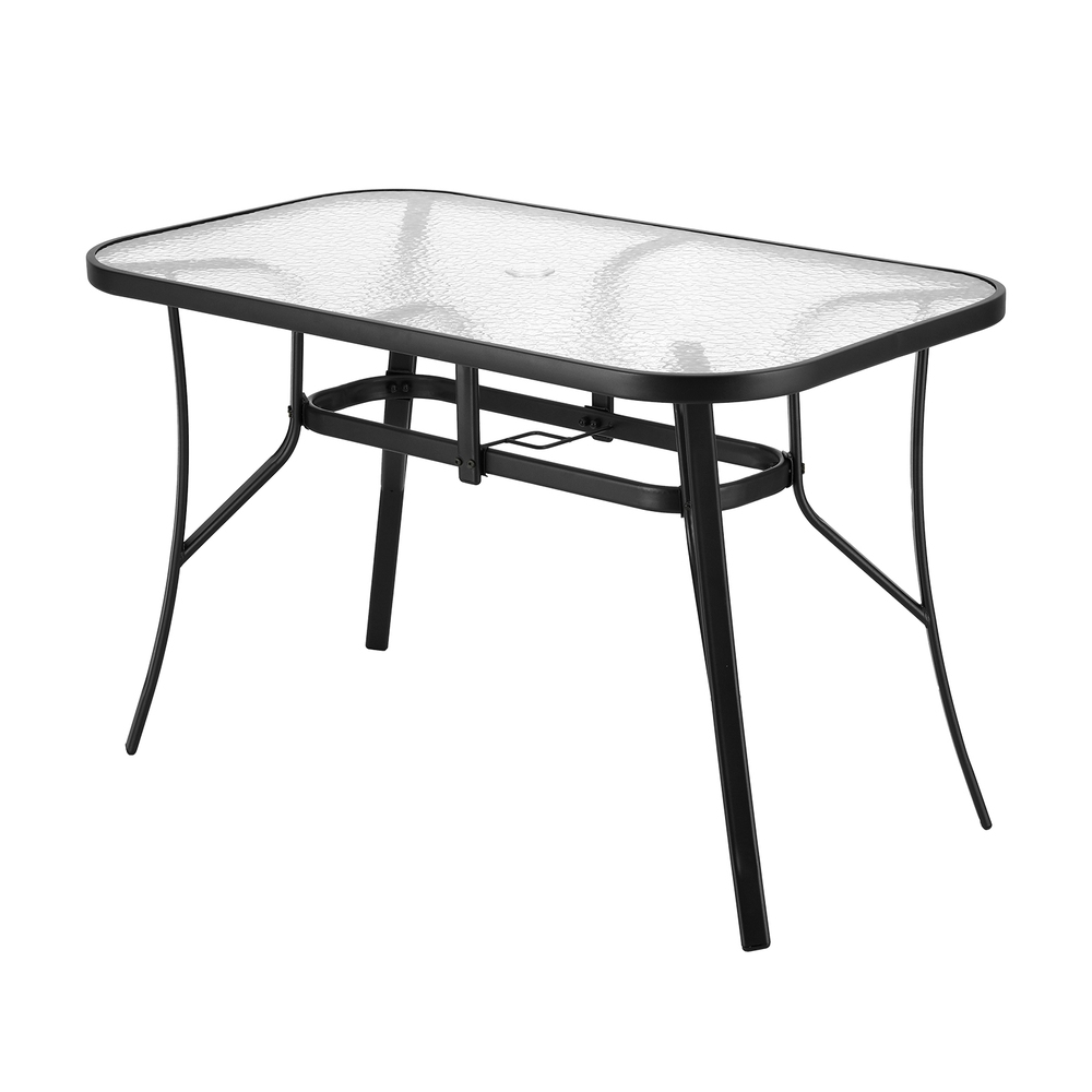 Gardeon 120CM Outdoor Dining Table Steel Parasol Hole Desk Patio Furniture Black - Image 1
