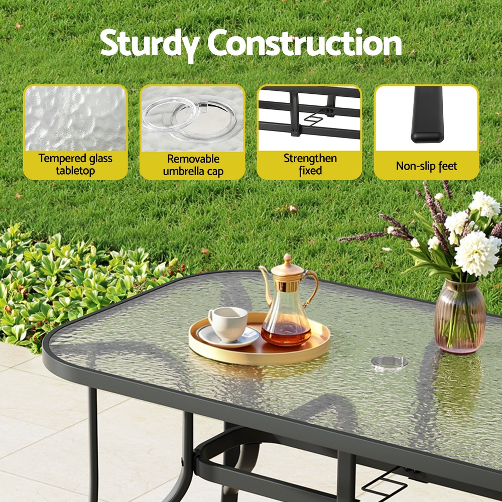 Gardeon 120CM Outdoor Dining Table Steel Parasol Hole Desk Patio Furniture Black - Image 5