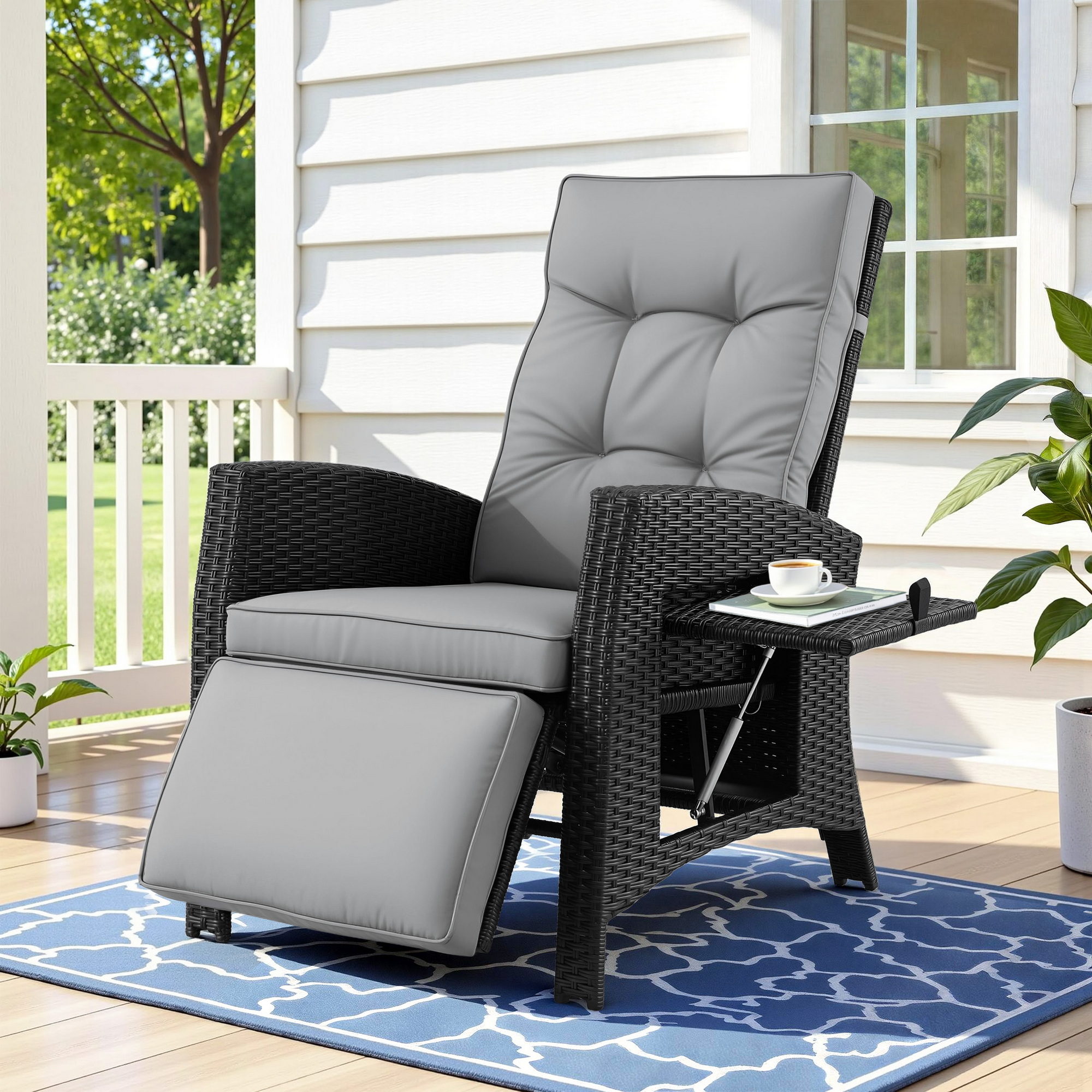 Gardeon Outdoor Recliner Chairs Sun lounge Wicker Lounger Patio Furniture Adjustable Black - Image 1
