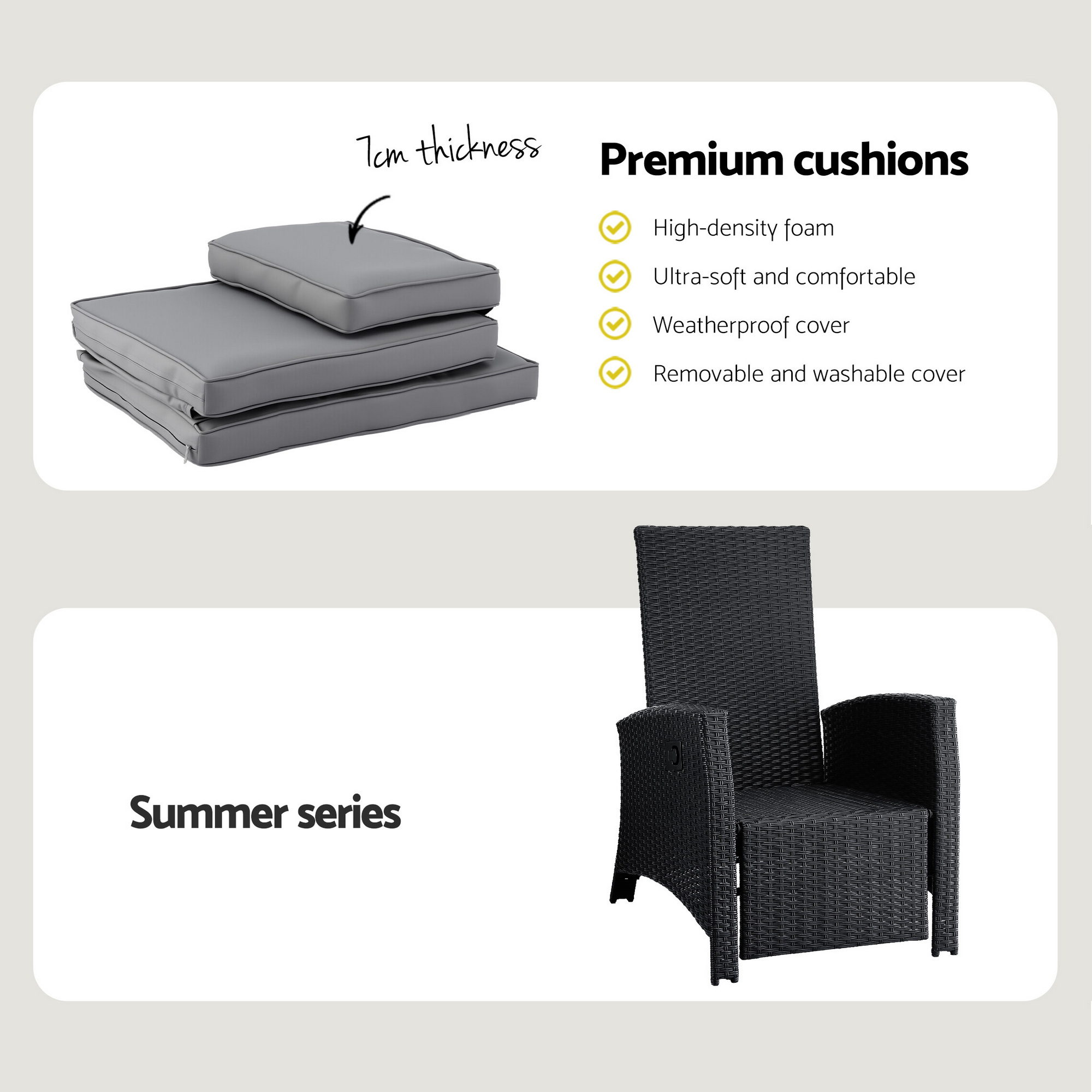 Gardeon Outdoor Recliner Chairs Sun lounge Wicker Lounger Patio Furniture Adjustable Black - Image 7