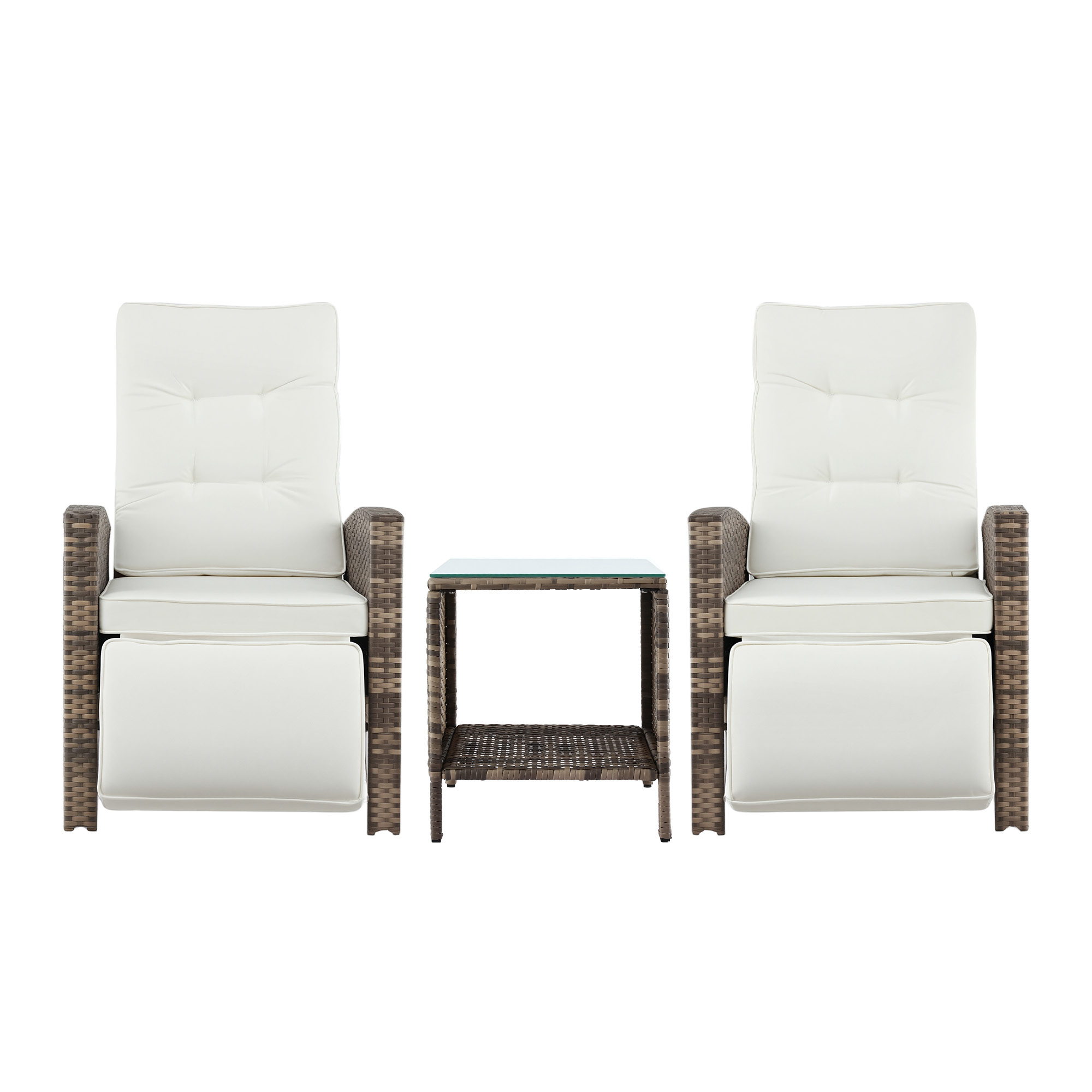 Gardeon 3PC Outdoor Bistro Set Recliner Chairs Table Sun lounge Patio Furniture Wicker Adjustable - Image 3