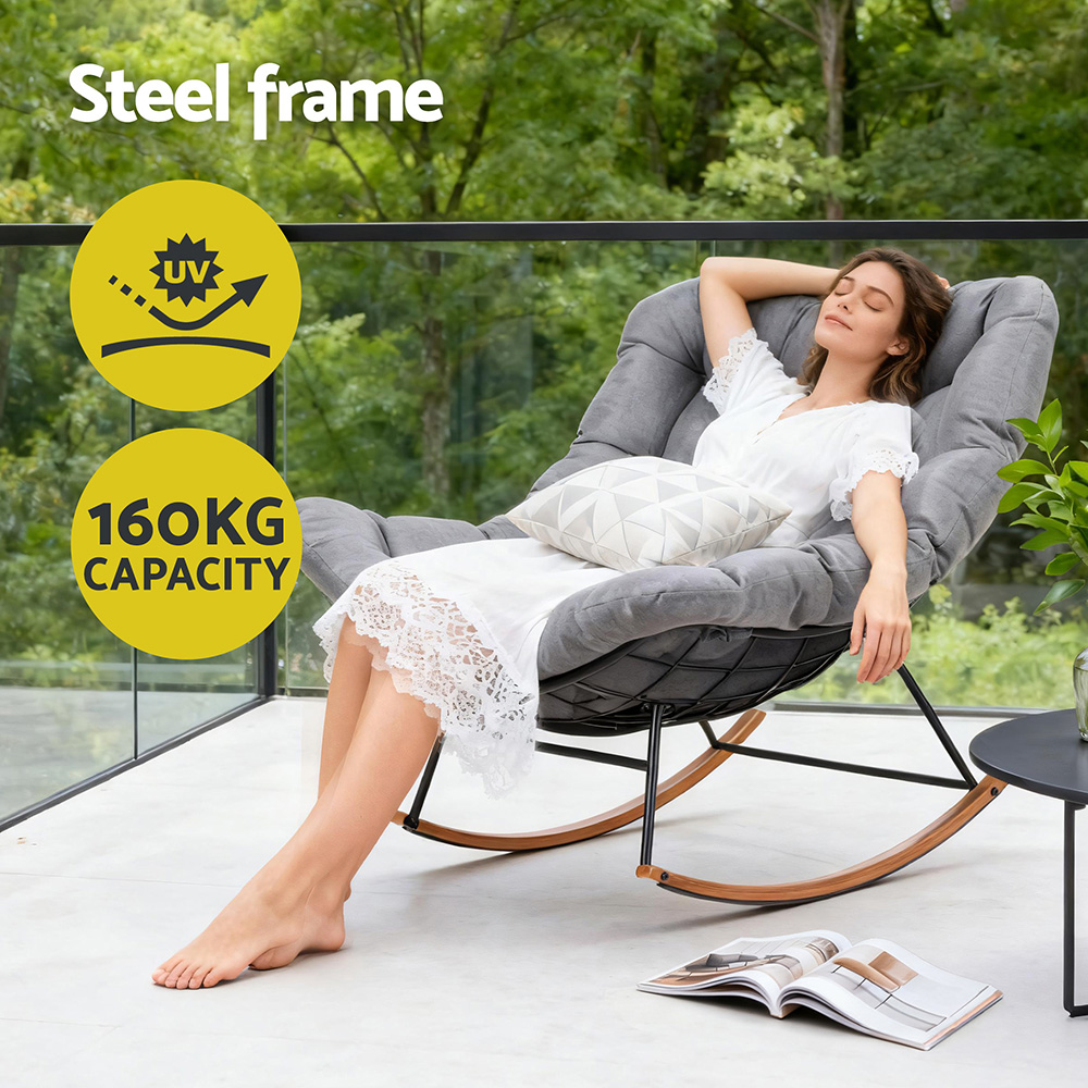 Gardeon Outdoor Rocking Chair Furniture Papasan Recliner Garden Patio Lounge Setting - Image 5
