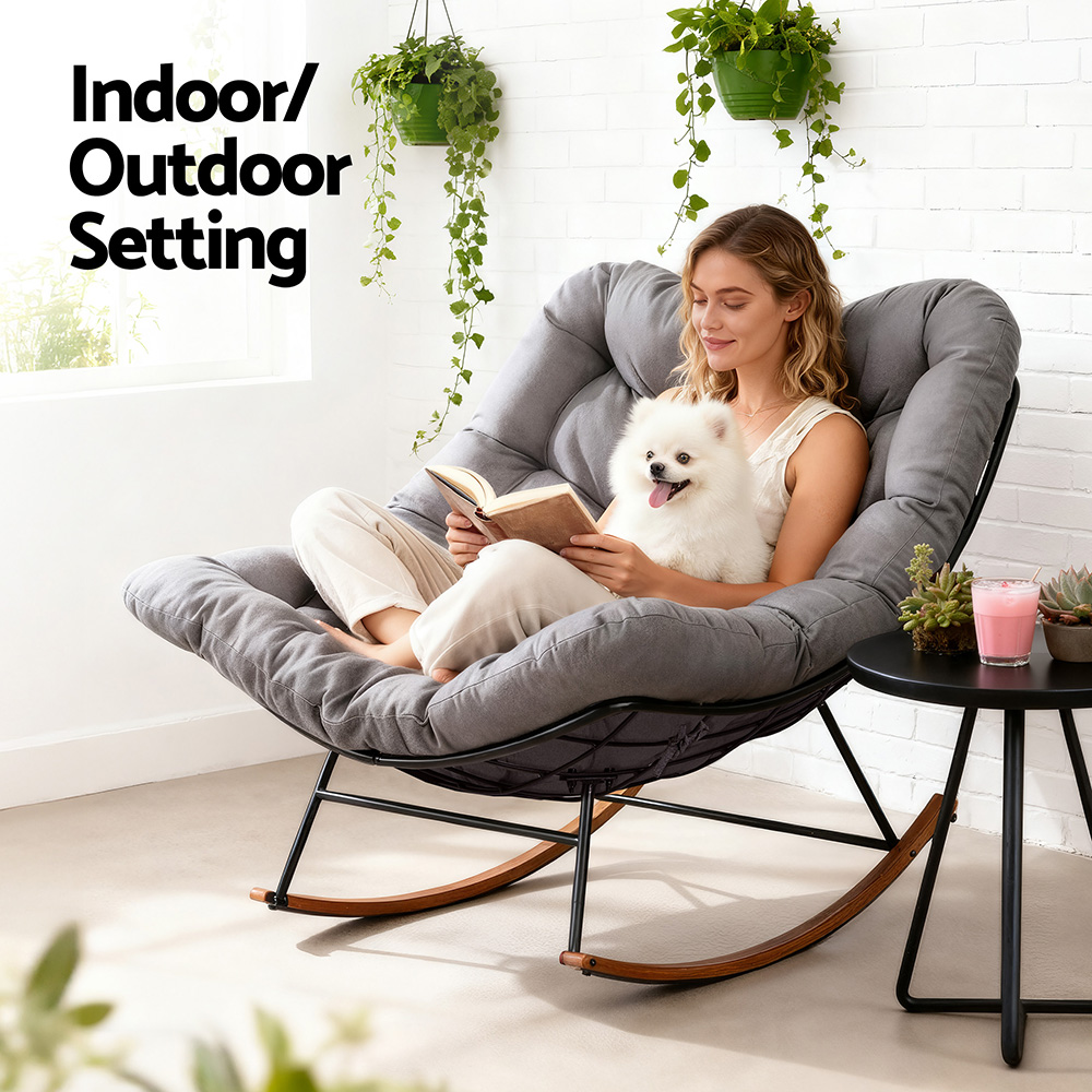 Gardeon Outdoor Rocking Chair Furniture Papasan Recliner Garden Patio Lounge Setting - Image 8