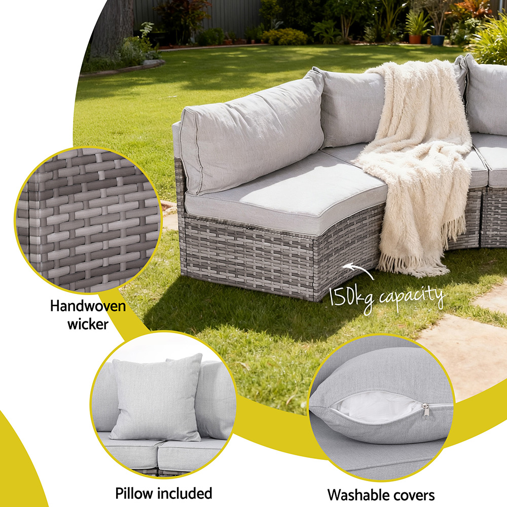 Gardeon 4 Seater Outdoor Sofa Set 7PCS Table Chair Set Garden Rattan Patio Furniture - Image 5