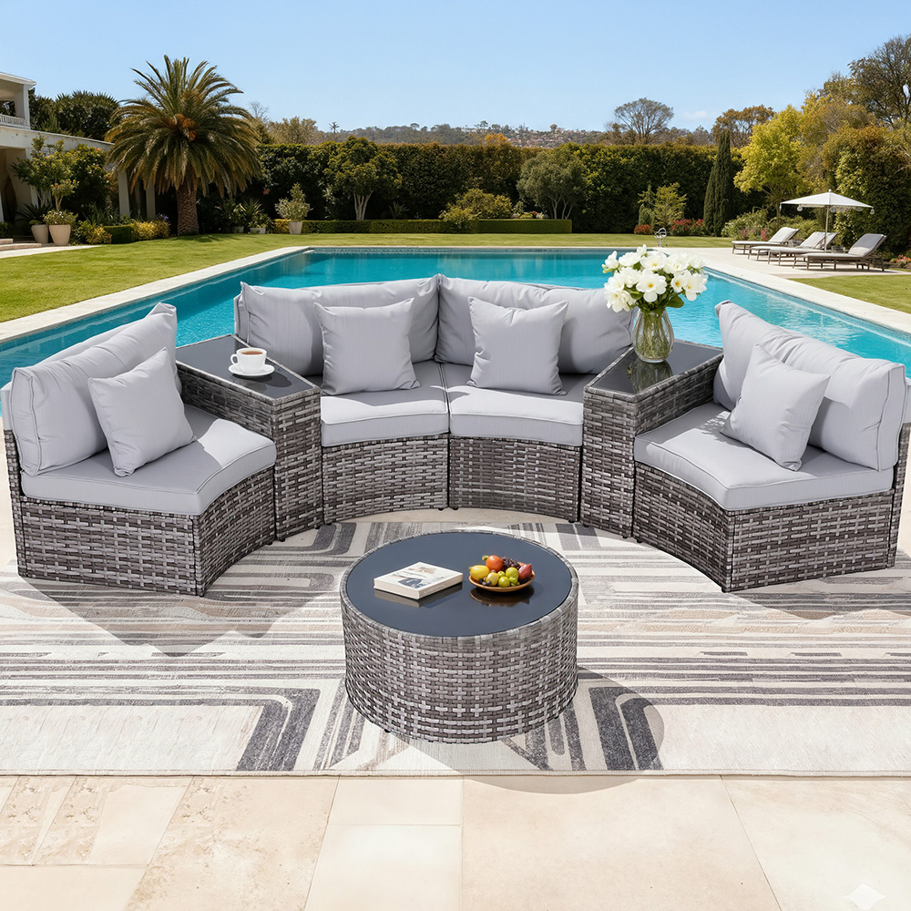 Gardeon 4 Seater Outdoor Sofa Set 7PCS Table Chair Set Garden Rattan Patio Furniture - Image 7