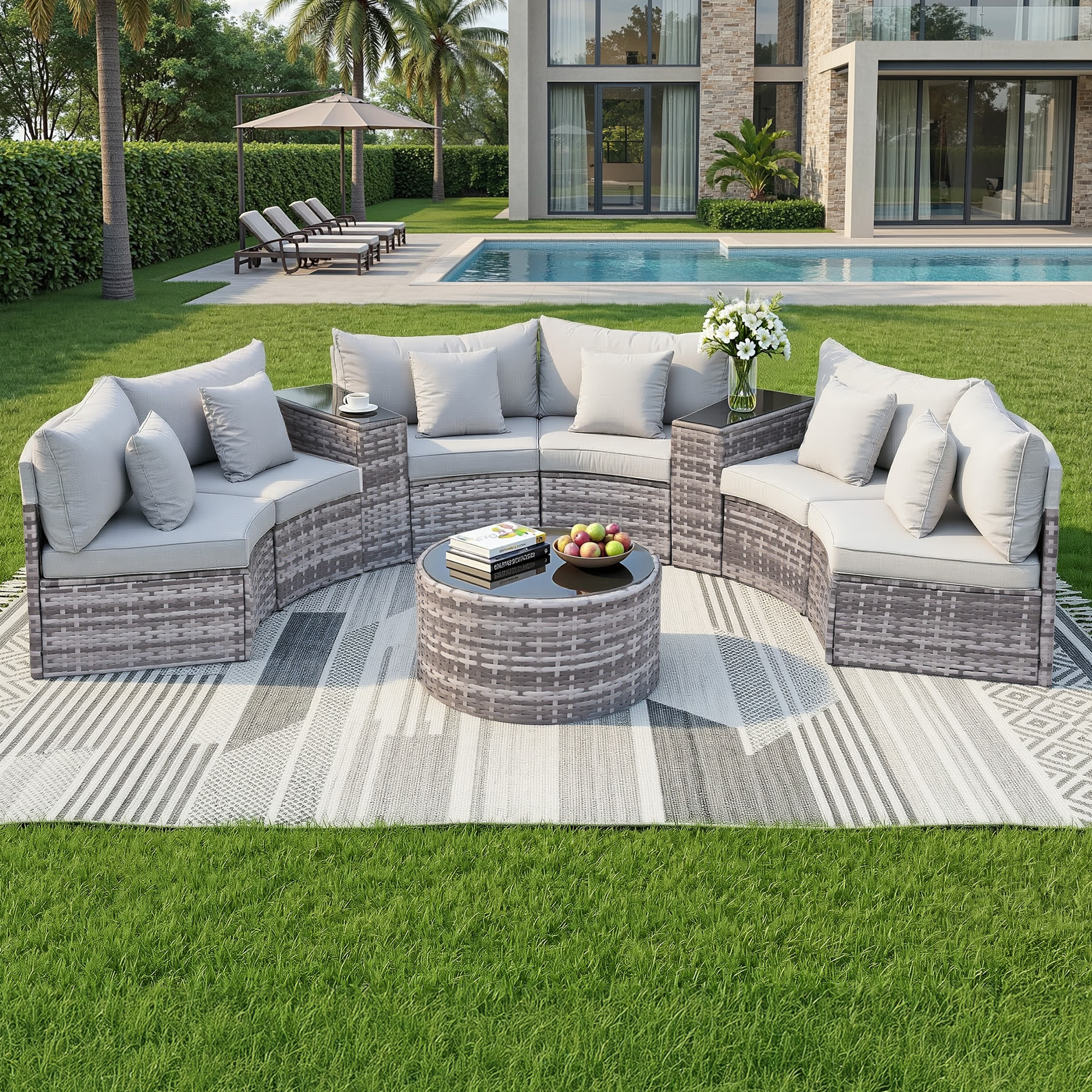 Gardeon 6 Seater Outdoor Sofa Set 9PCS Table Chair Set Garden Rattan Patio Furniture - Image 1
