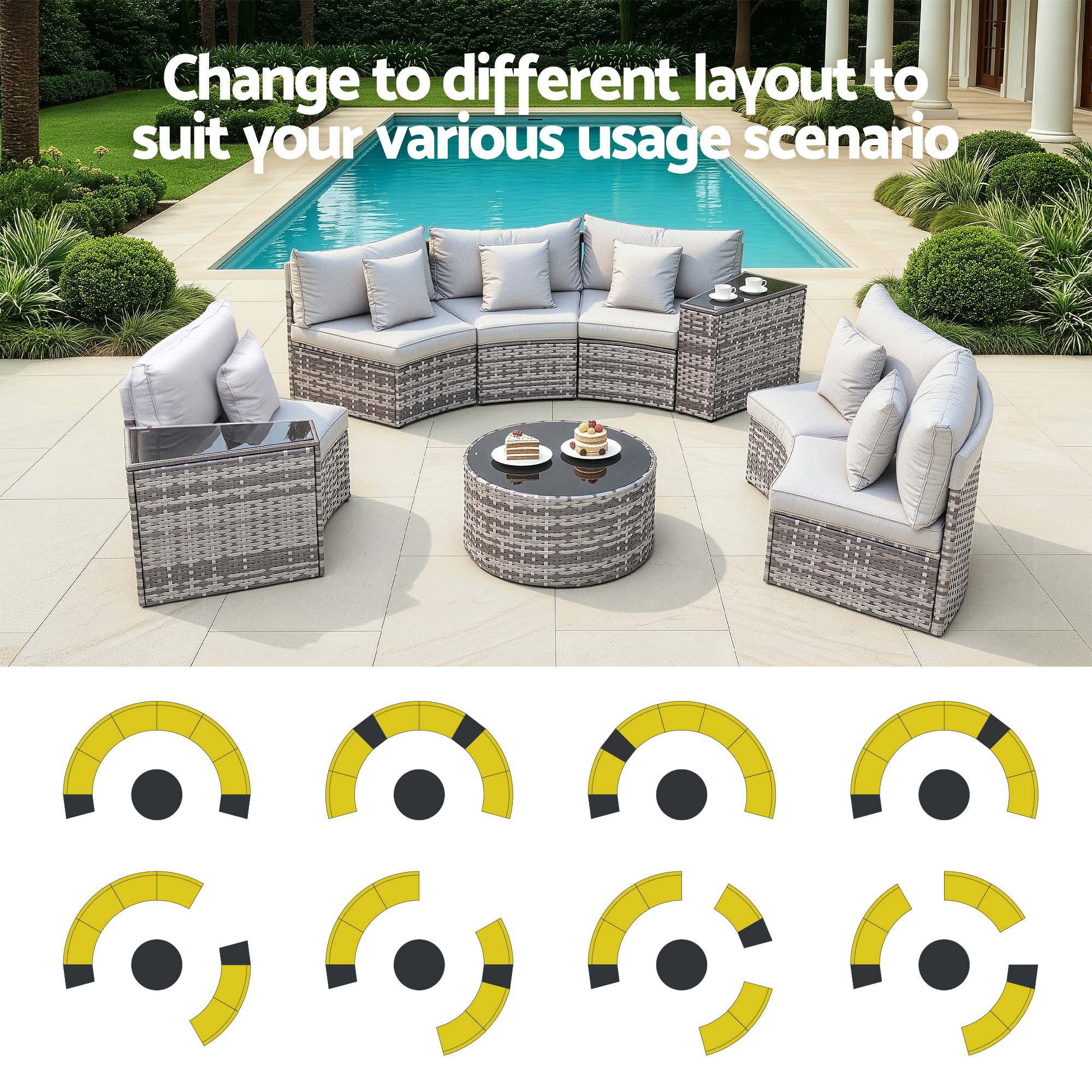 Gardeon 6 Seater Outdoor Sofa Set 9PCS Table Chair Set Garden Rattan Patio Furniture - Image 4