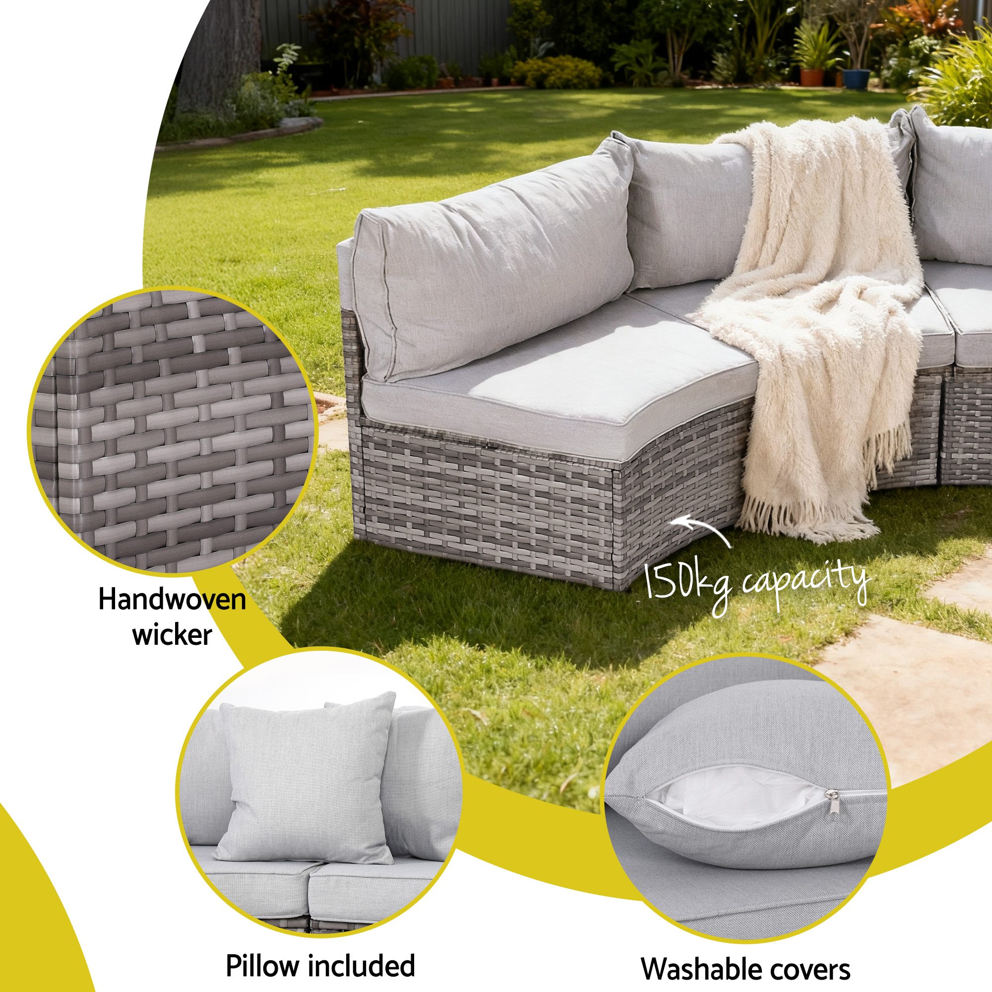 Gardeon 6 Seater Outdoor Sofa Set 9PCS Table Chair Set Garden Rattan Patio Furniture - Image 5