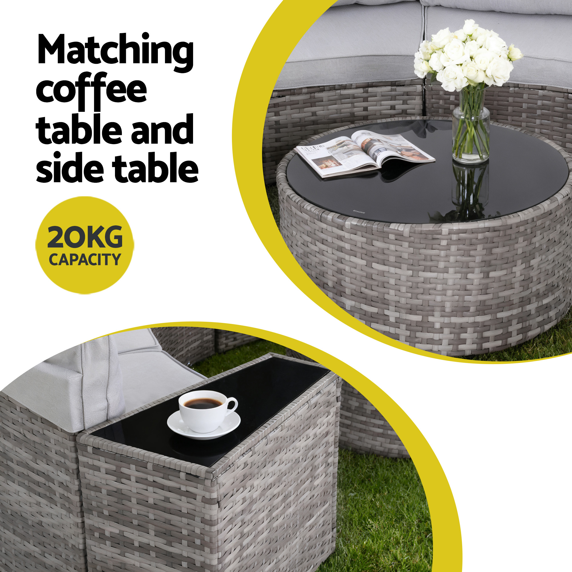 Gardeon 6 Seater Outdoor Sofa Set 9PCS Table Chair Set Garden Rattan Patio Furniture - Image 7