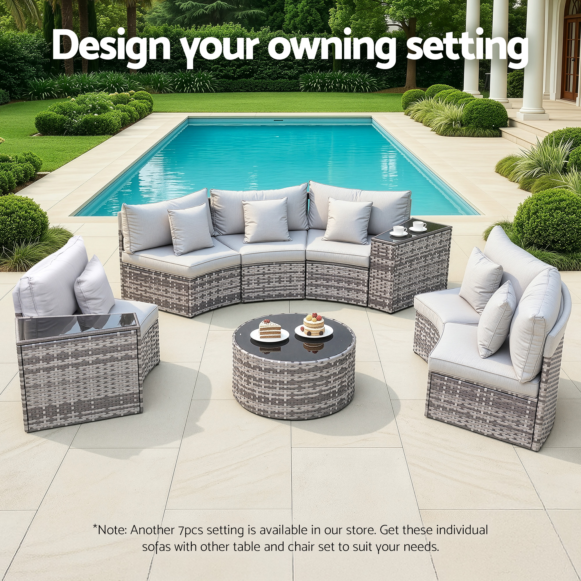 Gardeon 2 PCS Outdoor Sofa Set Rattan Modular Chair Garden Patio Furniture Grey - Image 7