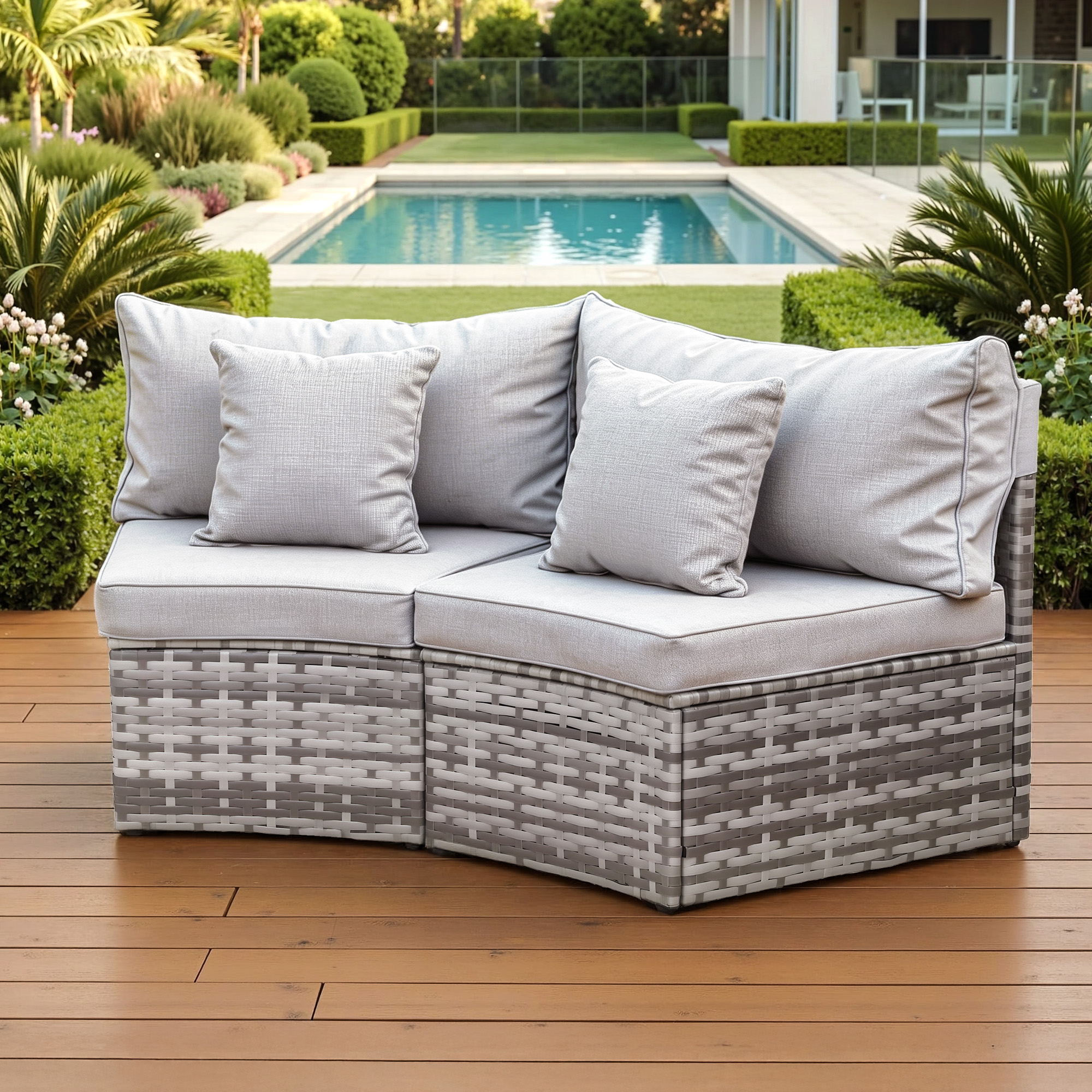 Gardeon 2 PCS Outdoor Sofa Set Rattan Modular Chair Garden Patio Furniture Grey - Image 8