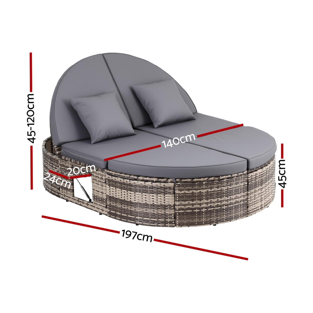 Gardeon Outdoor Day Bed Sun Lounge Setting Wicker Lounger Patio Furniture w/ Retractable Side Tray - Image 3