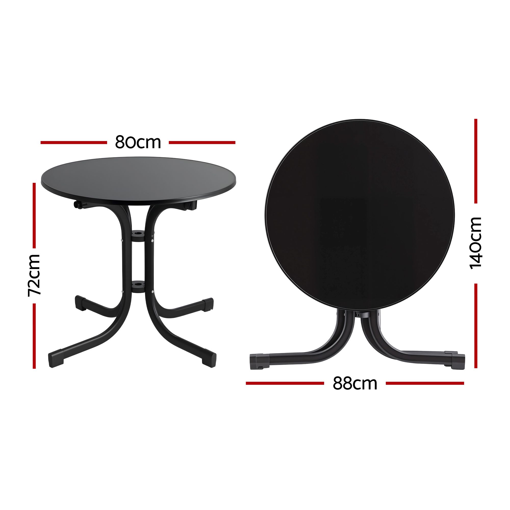 Gardeon Outdoor Side Table 80cm Folding Steel Round Bistro Desk Cafe Patio Furniture Black - Image 2
