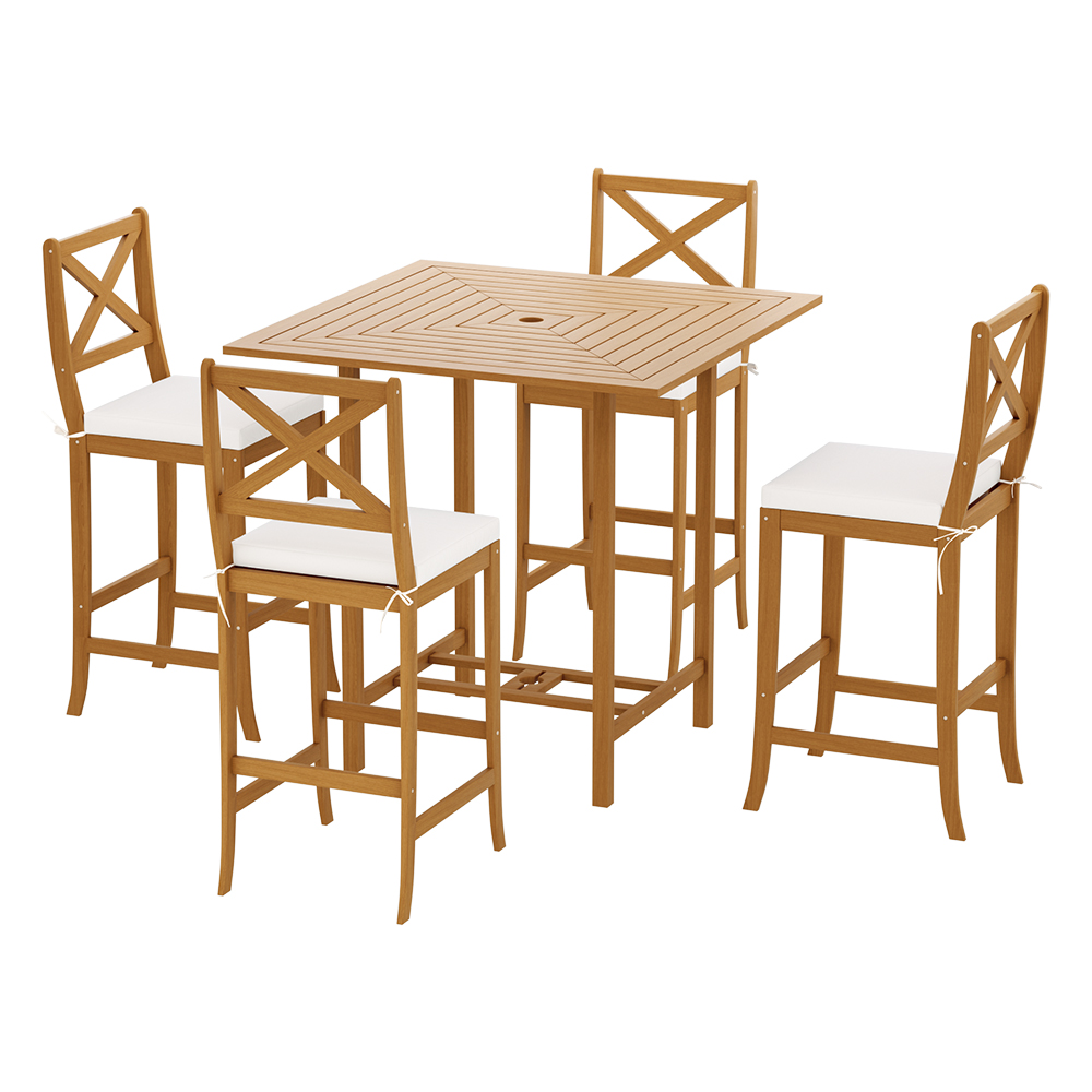 Gardeon 5-Piece Outdoor Bar Set Acacia Wood Bistro Patio Table Stools - Image 1