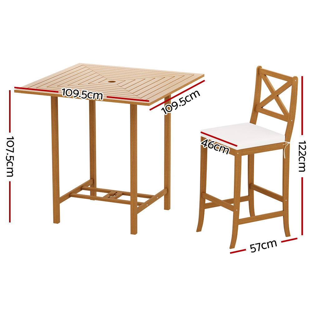 Gardeon 5-Piece Outdoor Bar Set Acacia Wood Bistro Patio Table Stools - Image 2