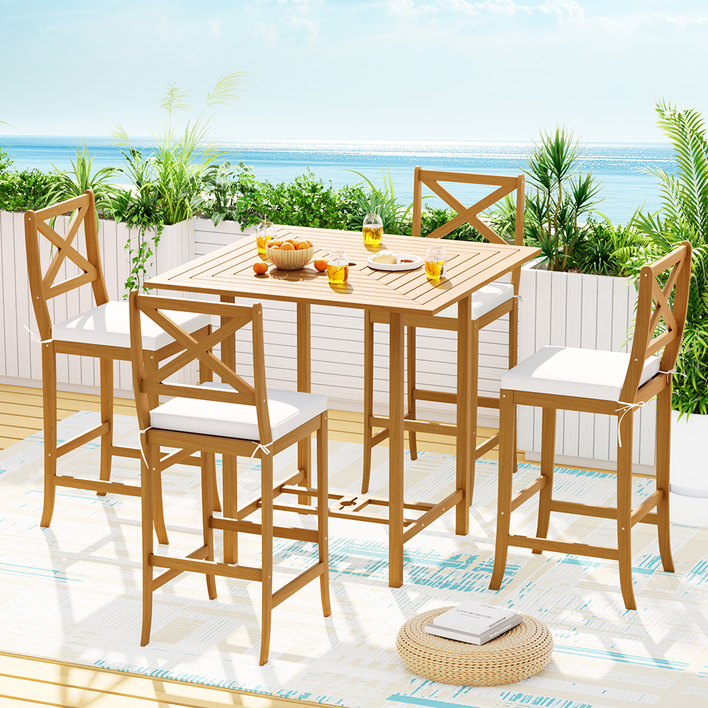 Gardeon 5-Piece Outdoor Bar Set Acacia Wood Bistro Patio Table Stools - Image 4