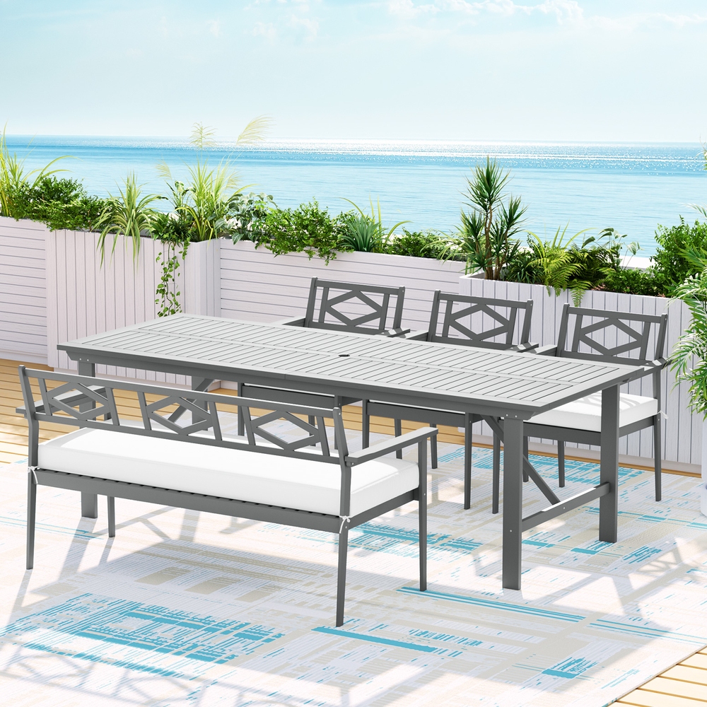 Gardeon Outdoor Dining Set 5 Piece Wooden Table Chairs Setting Grey - Image 1