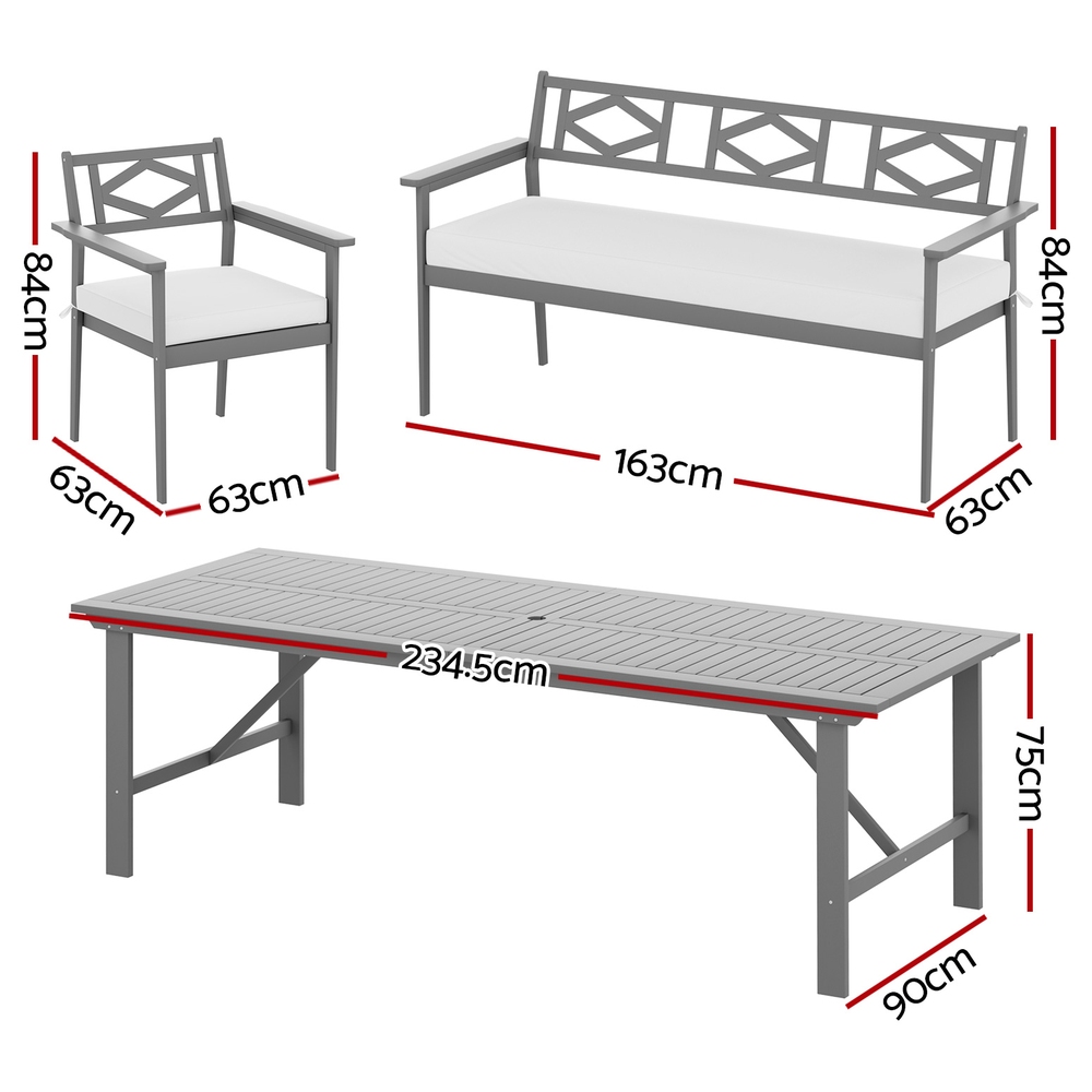 Gardeon Outdoor Dining Set 5 Piece Wooden Table Chairs Setting Grey - Image 2