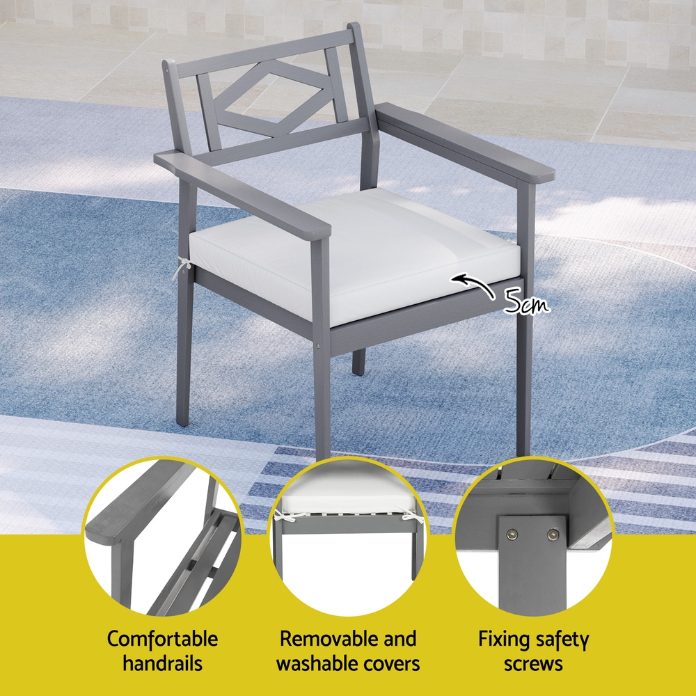 Gardeon Outdoor Dining Set 5 Piece Wooden Table Chairs Setting Grey - Image 5