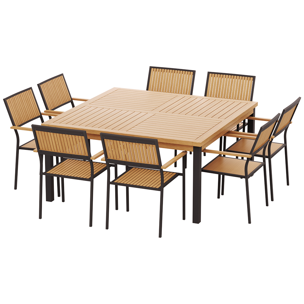 Gardeon Outdoor Dining Set 9 Piece Wooden Table Chairs Setting - Image 1