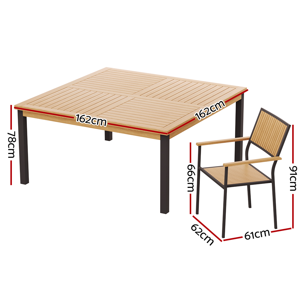 Gardeon Outdoor Dining Set 9 Piece Wooden Table Chairs Setting - Image 2