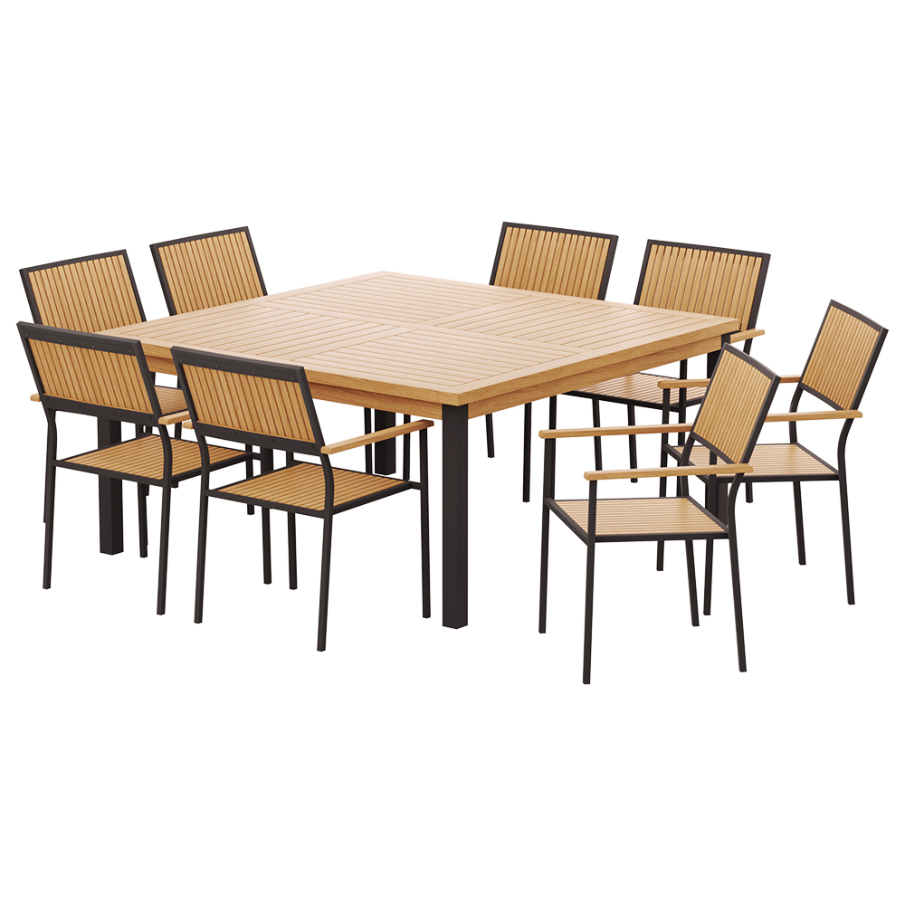 Gardeon Outdoor Dining Set 9 Piece Wooden Table Chairs Setting - Image 3