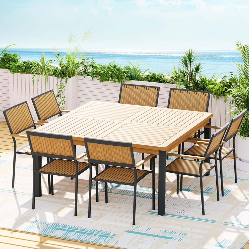Gardeon Outdoor Dining Set 9 Piece Wooden Table Chairs Setting - Image 4