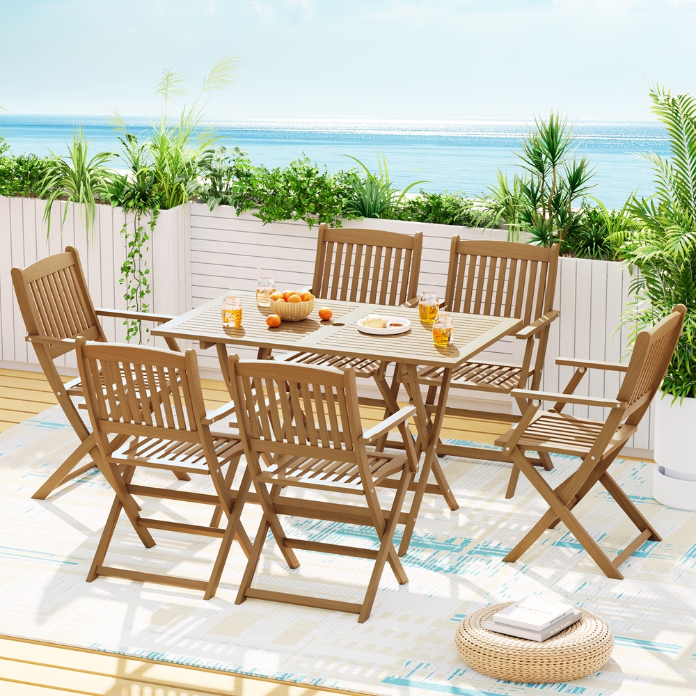 Gardeon Outdoor Dining Set 7 Piece Wooden Table Chairs Setting Foldable - Image 1