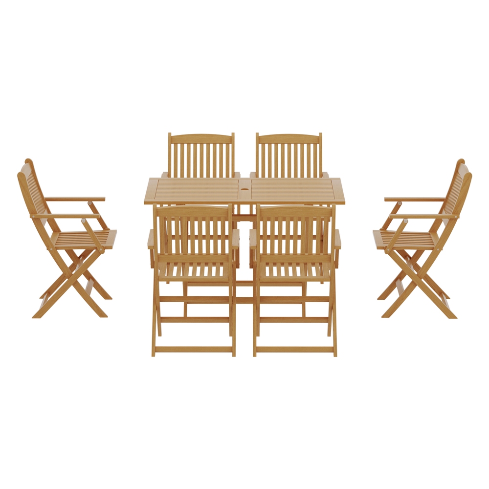 Gardeon Outdoor Dining Set 7 Piece Wooden Table Chairs Setting Foldable - Image 3
