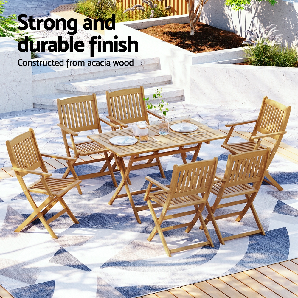 Gardeon Outdoor Dining Set 7 Piece Wooden Table Chairs Setting Foldable - Image 4