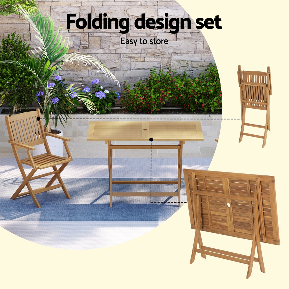 Gardeon Outdoor Dining Set 7 Piece Wooden Table Chairs Setting Foldable - Image 5
