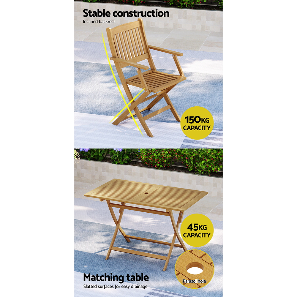 Gardeon Outdoor Dining Set 7 Piece Wooden Table Chairs Setting Foldable - Image 6
