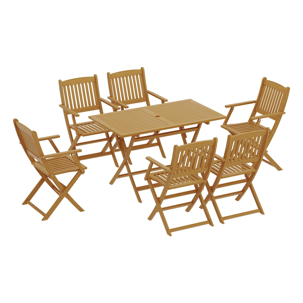 Gardeon Outdoor Dining Set 7 Piece Wooden Table Chairs Setting Foldable - Image 7