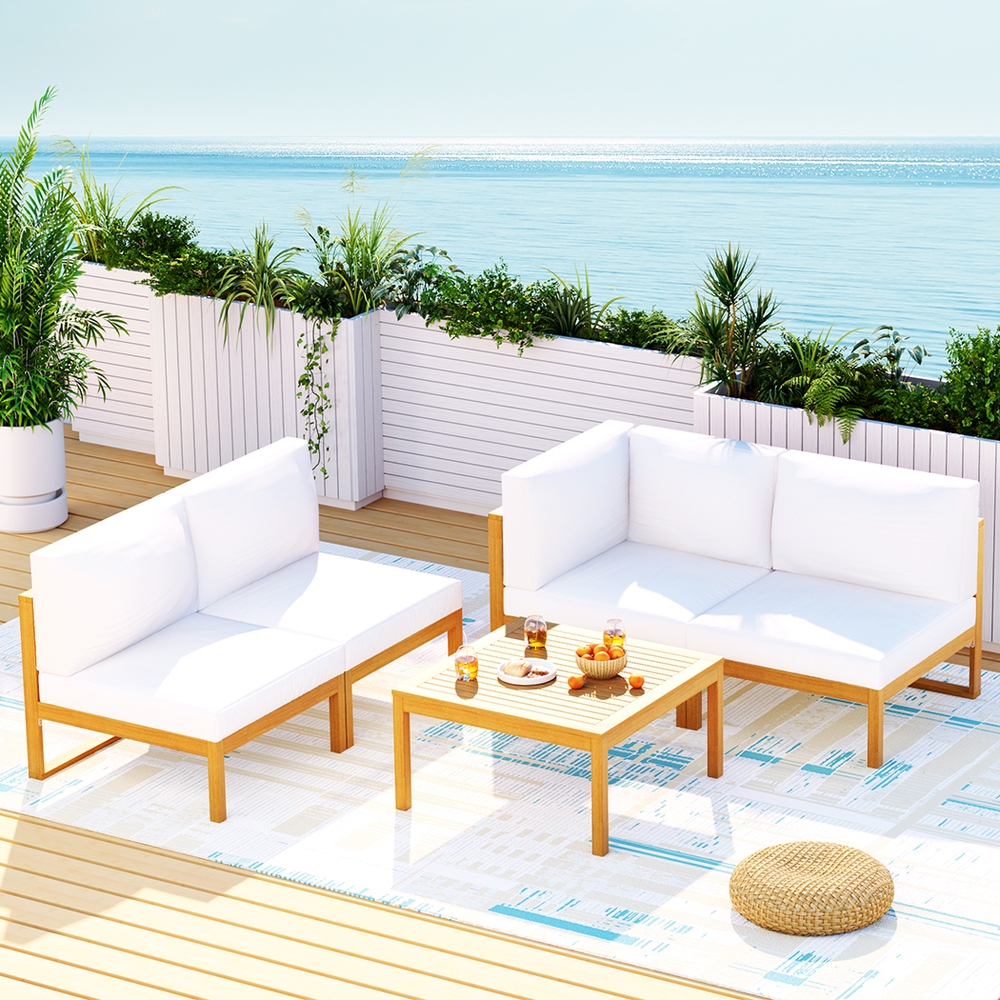 Gardeon 4-Seater Outdoor Sofa Set Wooden Lounge Setting 5PCS - Image 1
