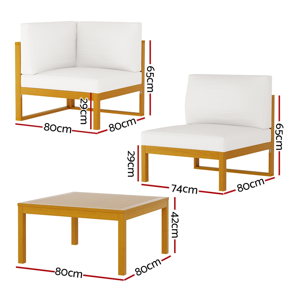 Gardeon 4-Seater Outdoor Sofa Set Wooden Lounge Setting 5PCS - Image 2