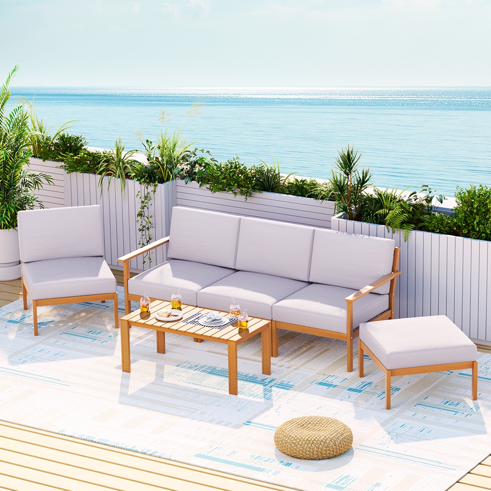 Gardeon 5-Seater Outdoor Sofa Set Wooden Lounge Setting 6PCS - Image 1