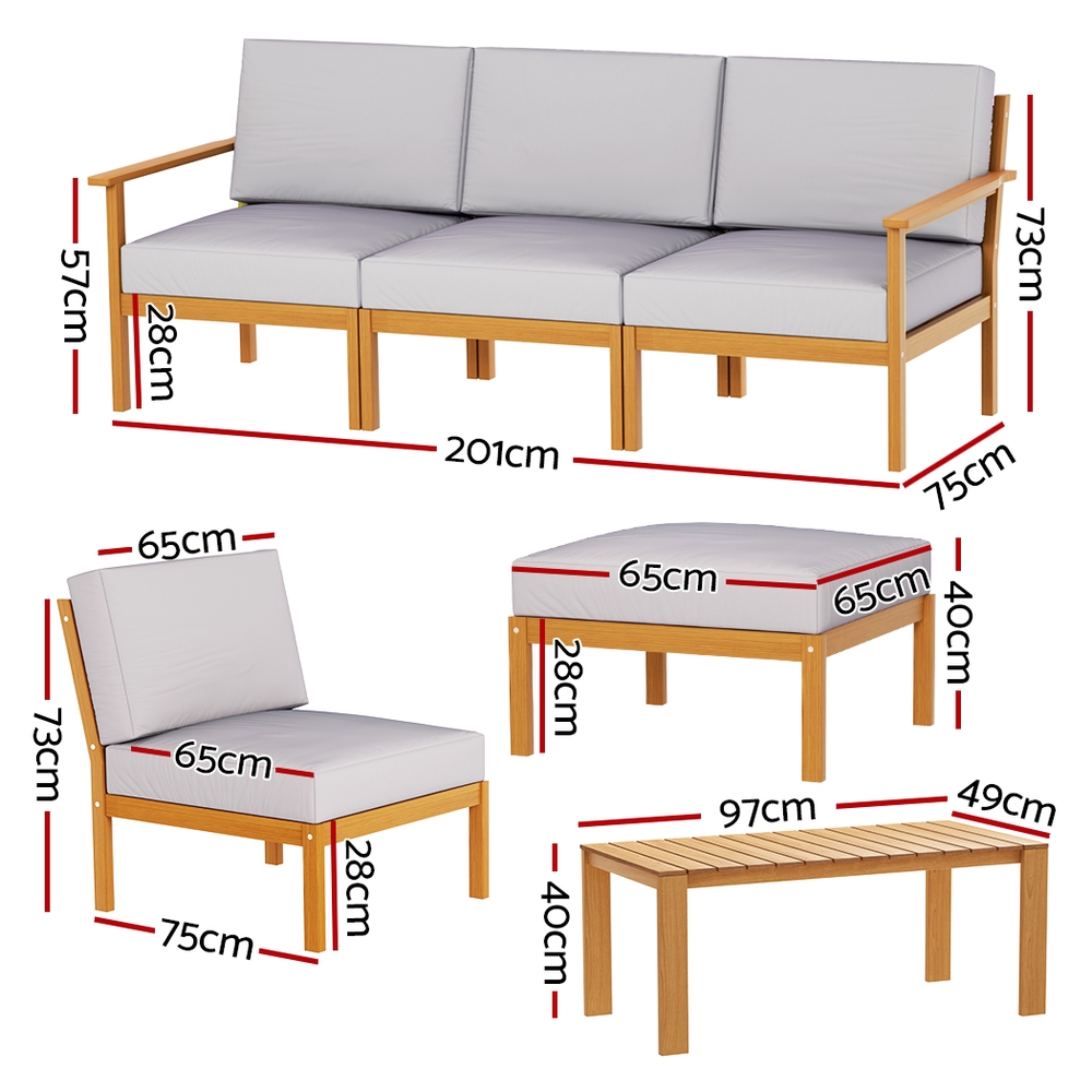 Gardeon 5-Seater Outdoor Sofa Set Wooden Lounge Setting 6PCS - Image 2