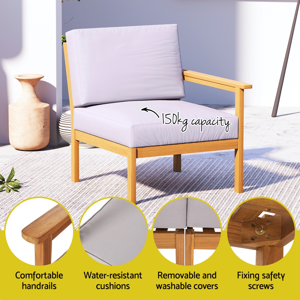 Gardeon 5-Seater Outdoor Sofa Set Wooden Lounge Setting 6PCS - Image 5