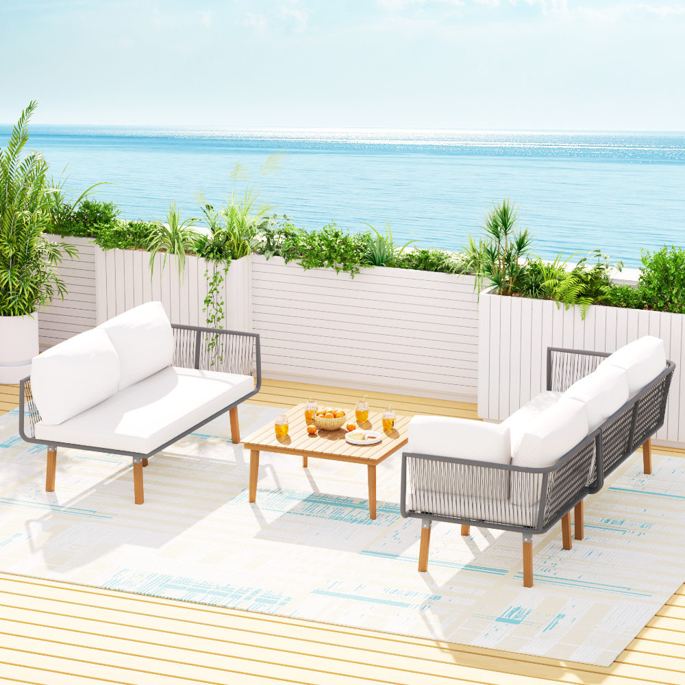 Gardeon 5-Seater Outdoor Sofa Set Wooden Lounge Setting Aluminum - Image 1