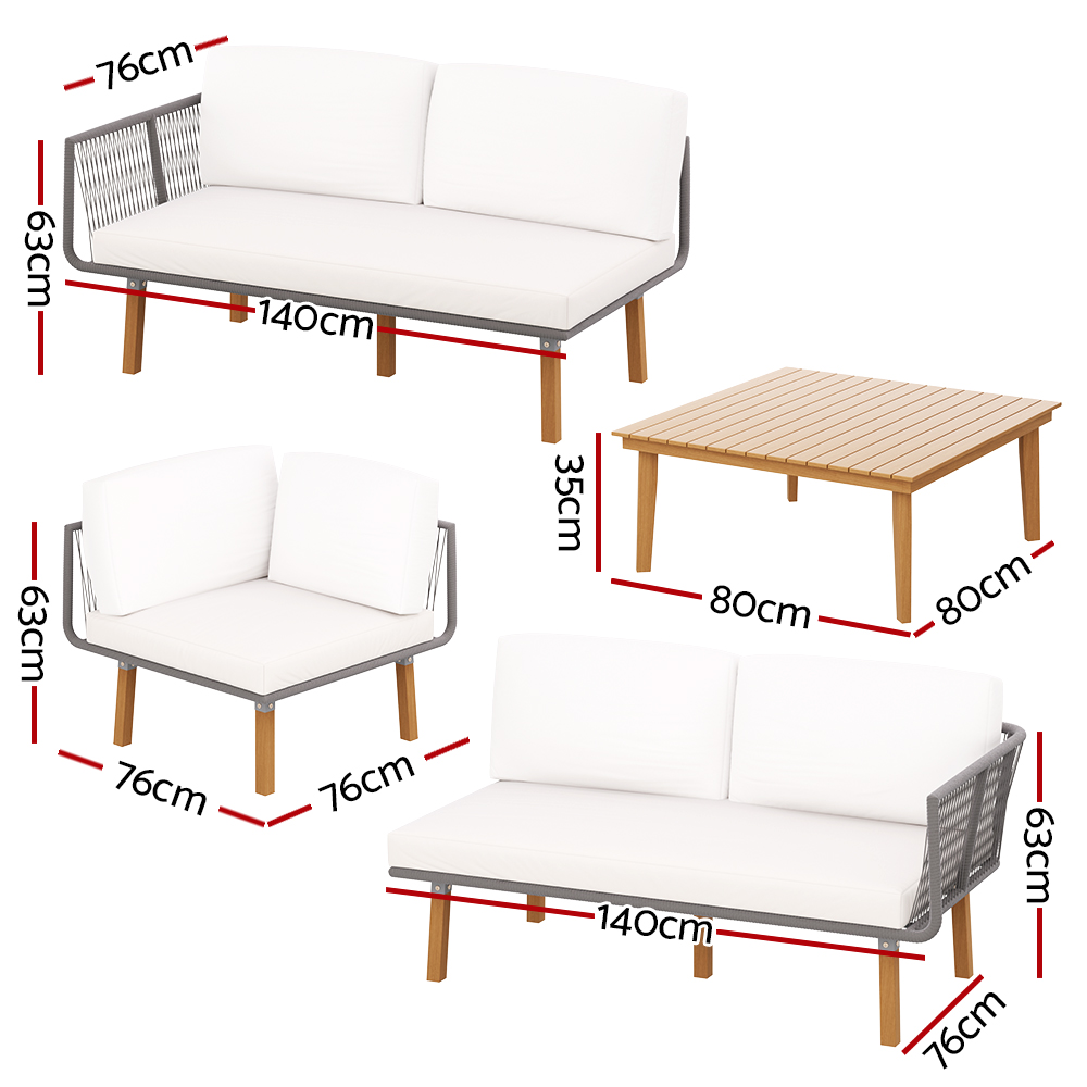 Gardeon 5-Seater Outdoor Sofa Set Wooden Lounge Setting Aluminum - Image 2