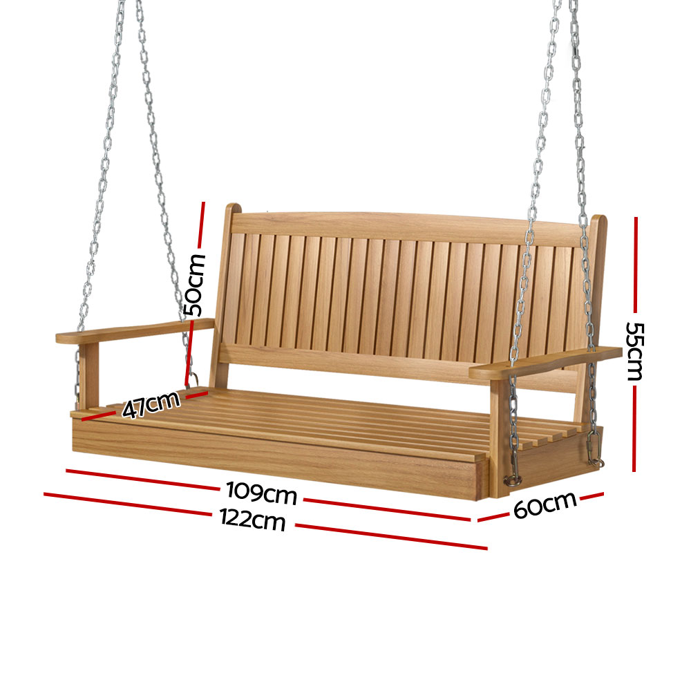 Gardeon Porch Swing Chair With Chain Outdoor Furniture Wooden Bench 2 Seat Teak - Image 2
