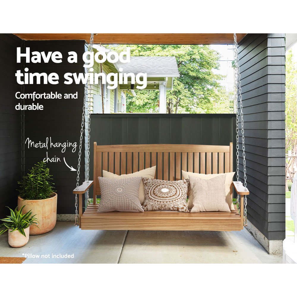 Gardeon Porch Swing Chair With Chain Outdoor Furniture Wooden Bench 2 Seat Teak - Image 4