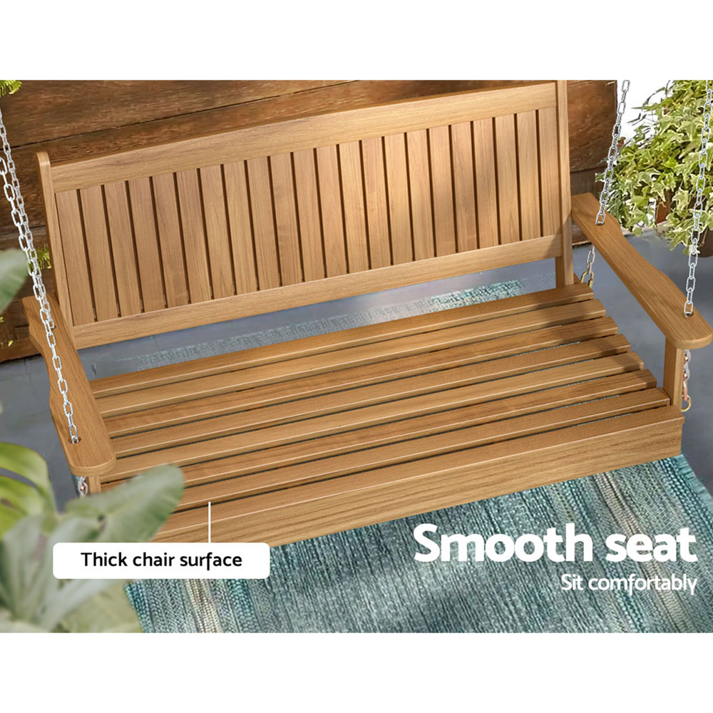 Gardeon Porch Swing Chair With Chain Outdoor Furniture Wooden Bench 2 Seat Teak - Image 6