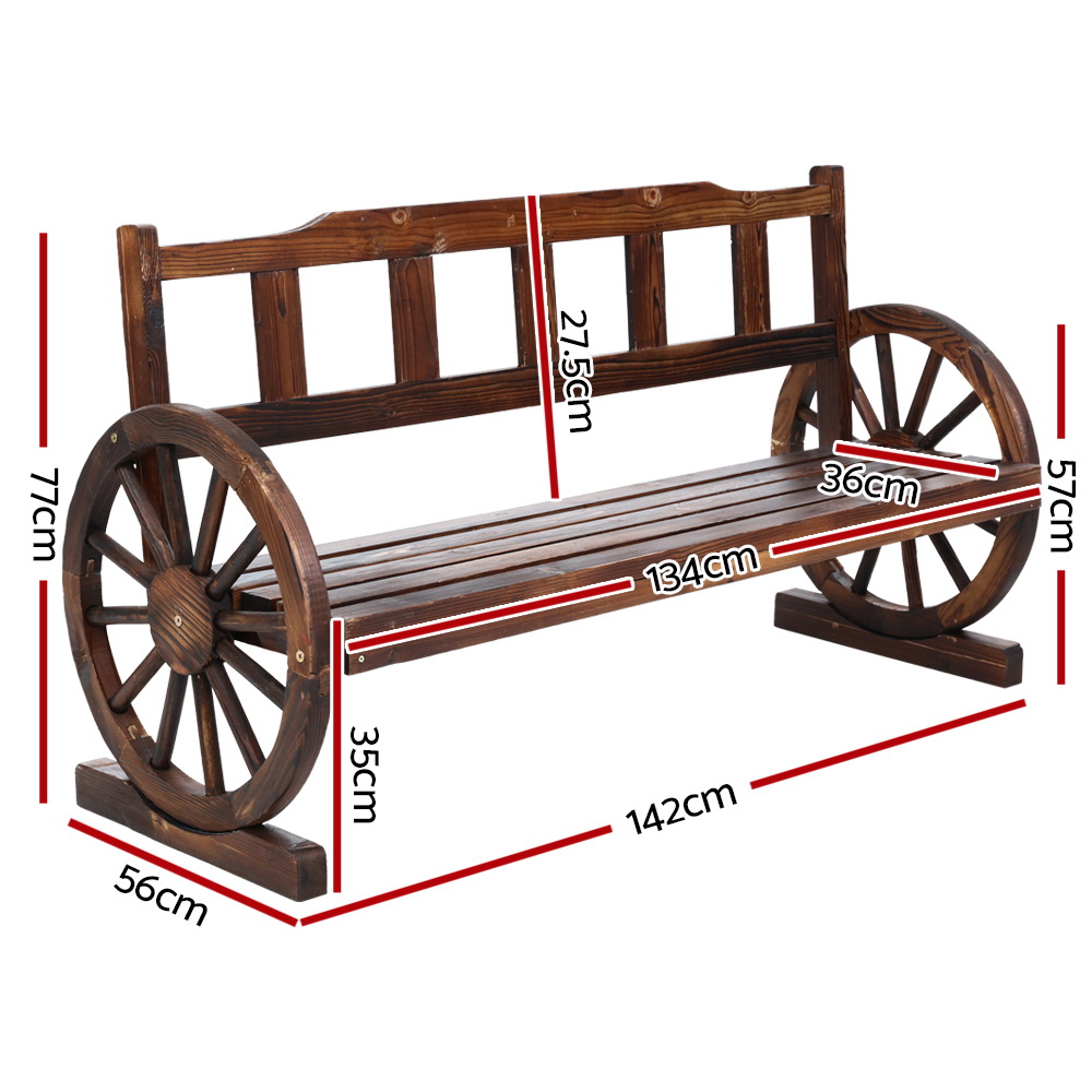Gardeon Outdoor Garden Bench Wooden 3 Seater Wagon Chair Lounge Patio Furniture - Image 2