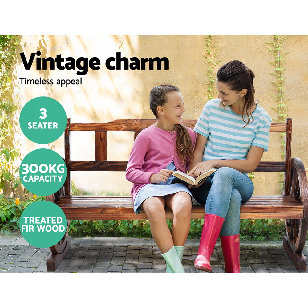Gardeon Outdoor Garden Bench Wooden 3 Seater Wagon Chair Lounge Patio Furniture - Image 5